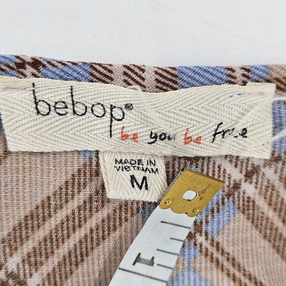 Bebop Plaid Prairie Ruffle Baby Doll Mini Dress Pullover Brown Blue Plaid Med Jr - Picture 6 of 10